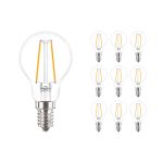 Confezione Multipack 10x Philips Corepro LED Lustre E14 Sferica Filamento Chiara 2W 250lm - 827 Bianco Molto Caldo | Sostitutiva 25W